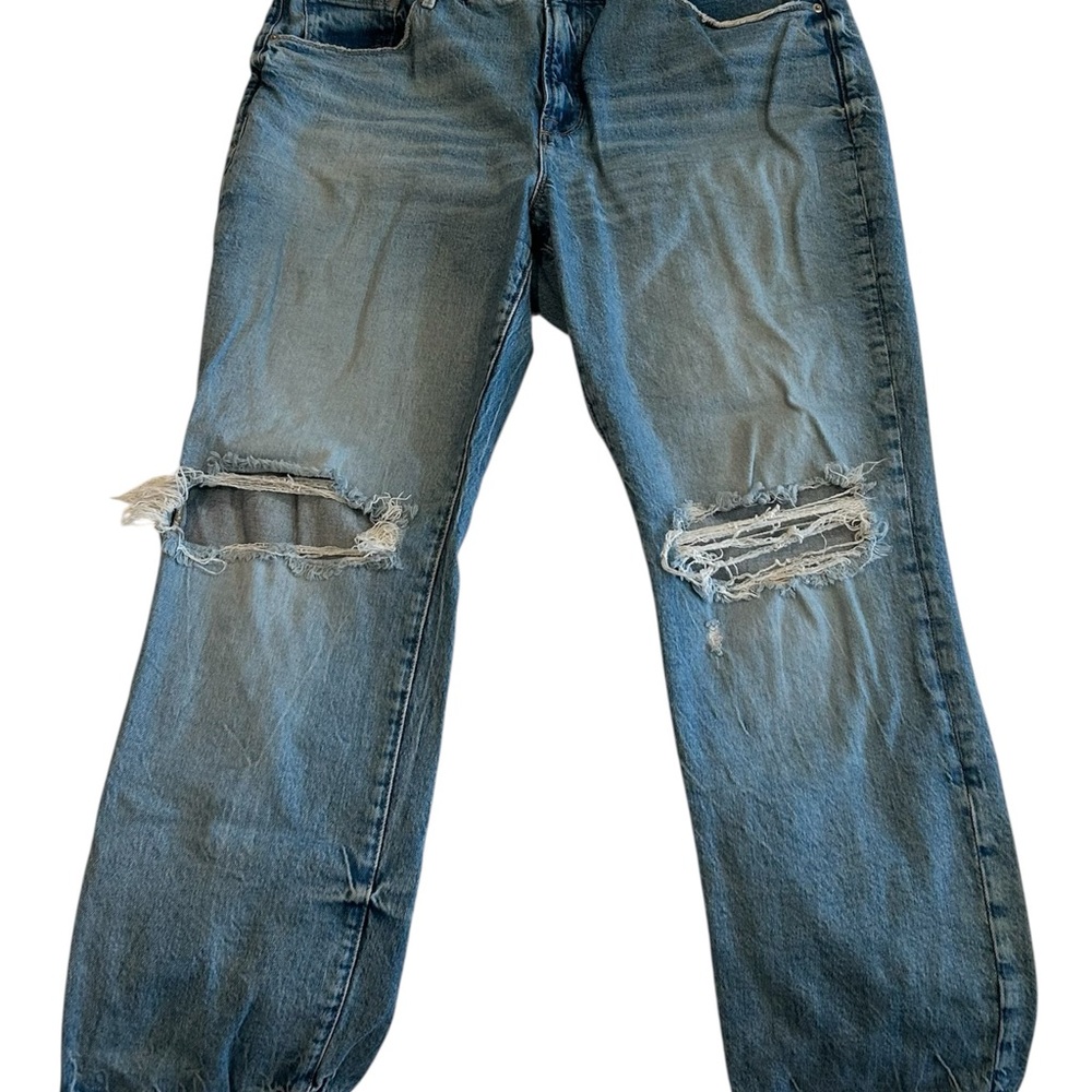 Good American 90’s Icon Distressed Indigo Blue Bootcut Denim